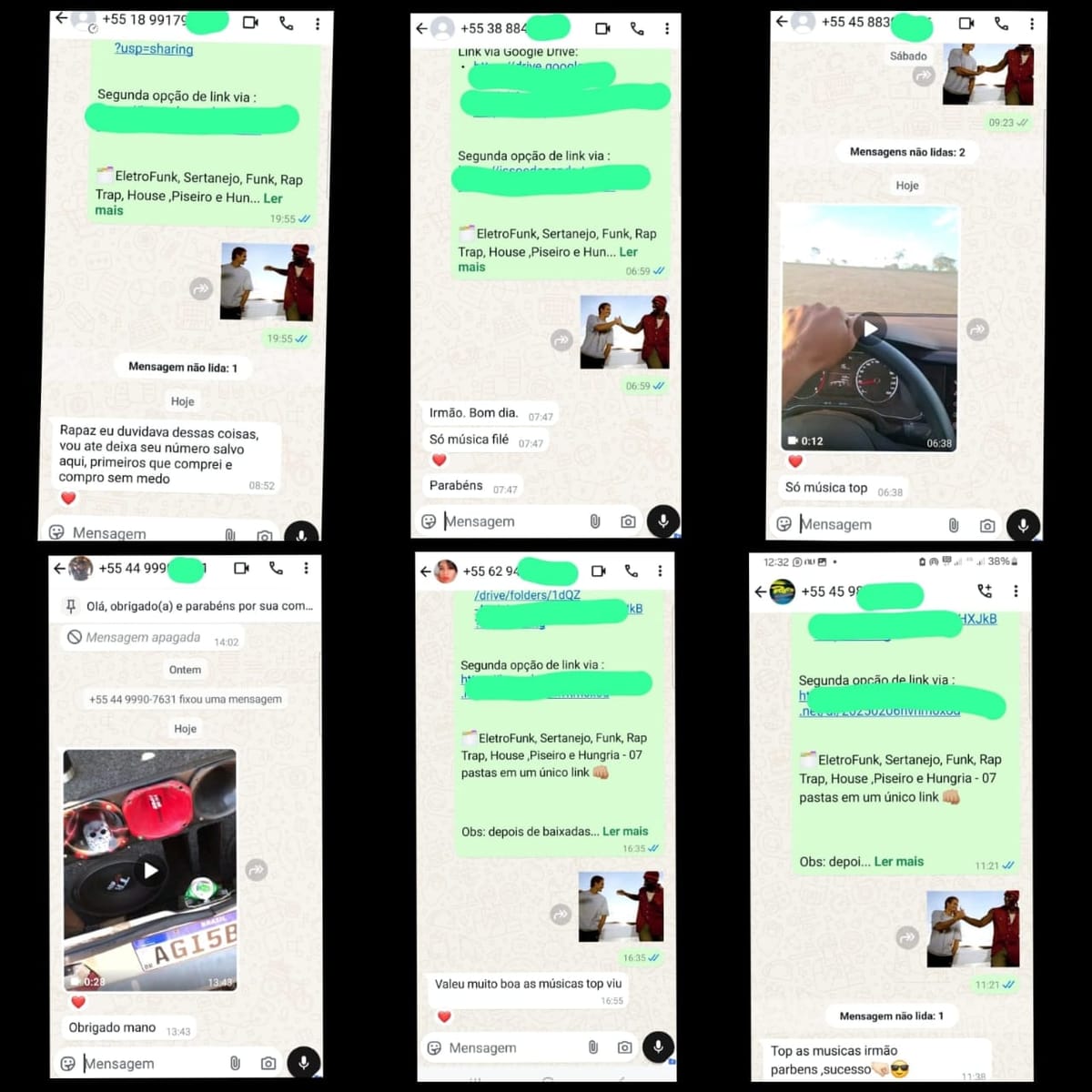 Conversas de clientes que receberam e aprovaram as músicas